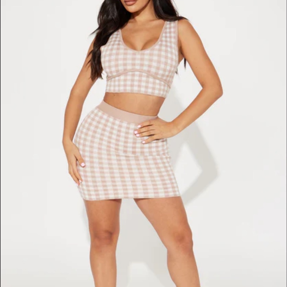Beige gingham matching set